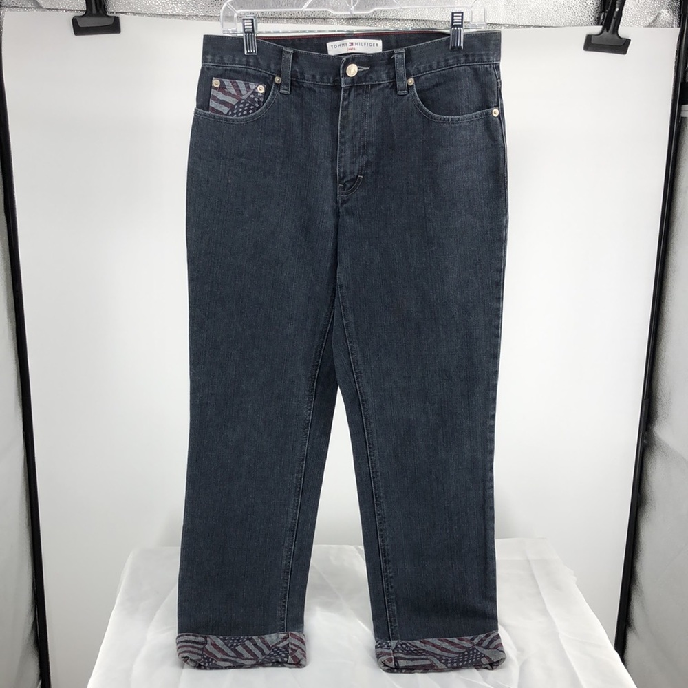 Vintage y2k Tommy Hilfiger Patriotic American Flag Print Cuff Jeans USA Size 6